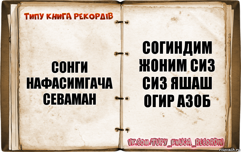 СОНГИ НАФАСИМГАЧА СЕВАМАН СОГИНДИМ ЖОНИМ СИЗ СИЗ ЯШАШ ОГИР АЗОБ, Комикс  Типу книга рекордв