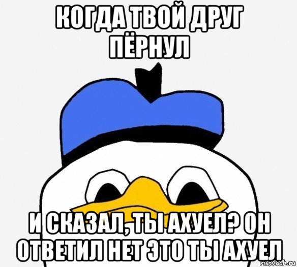 когда твой друг пёрнул и сказал, ты ахуел? он ответил нет это ты ахуел, Мем Утка