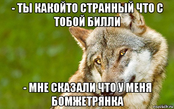 - ты какойто странный что с тобой билли - мне сказали что у меня бомжетрянка, Мем   Volf