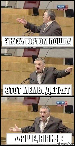 Эта за тортом пошла Этот мемы делает А я че, я ниче, Комикс Жириновский разводит руками 3