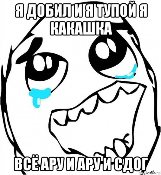 я добил и я тупой я какашка всё ару и ару и сдог, Мем  Плачет от радости