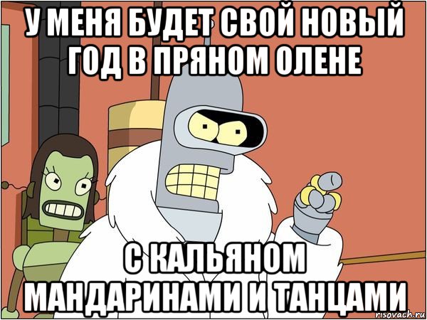 у меня будет свой новый год в пряном олене с кальяном мандаринами и танцами, Мем Бендер