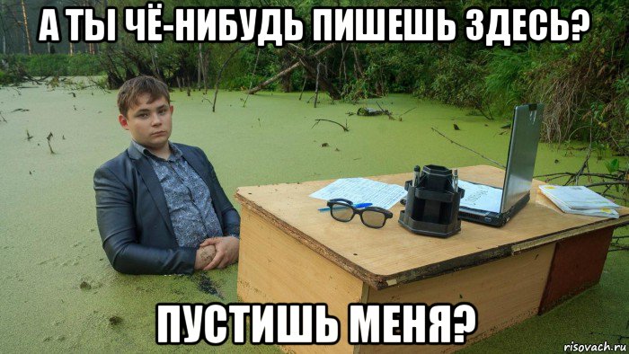 а ты чё-нибудь пишешь здесь? пустишь меня?, Мем  Парень сидит в болоте