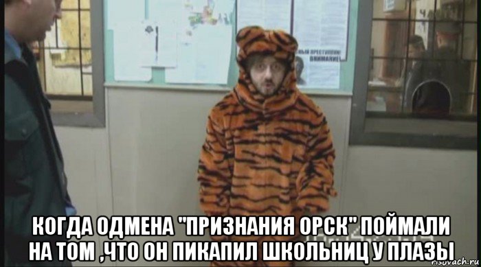  когда одмена "признания орск" поймали на том ,что он пикапил школьниц у плазы, Мем Бородач в костюме тигра (Наша Раша)