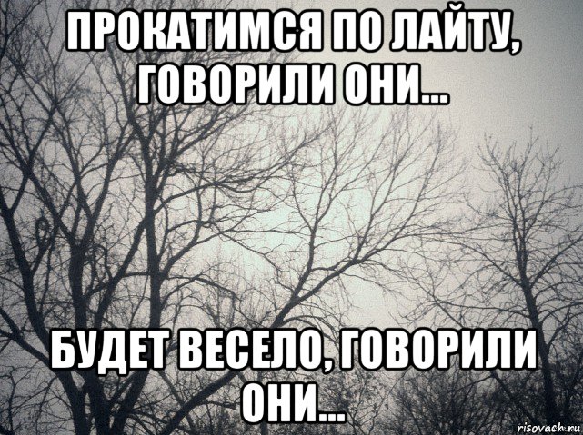 прокатимся по лайту, говорили они... будет весело, говорили они..., Мем  будет весело говорили они