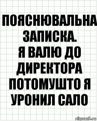 Пояснювальна записка.
Я валю до директора потомушто я уронил сало, Комикс  бумага