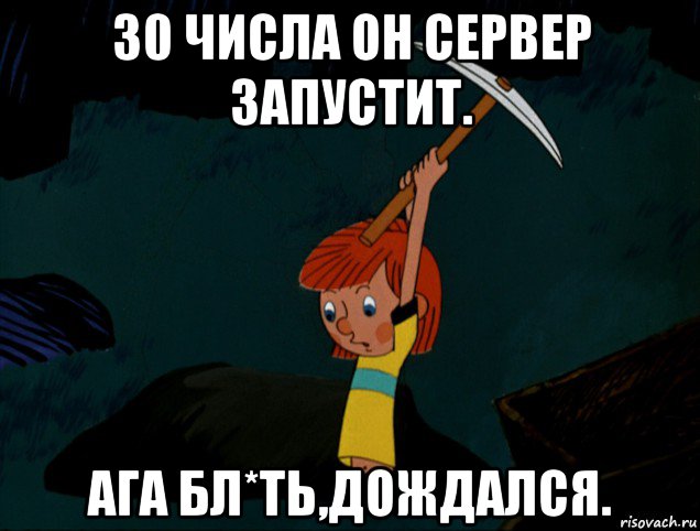 30 числа он сервер запустит. ага бл*ть,дождался., Мем  Дядя Фёдор копает клад