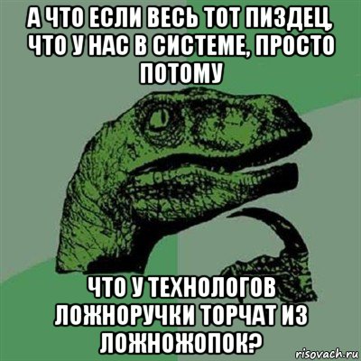 а что если весь тот пиздец, что у нас в системе, просто потому что у технологов ложноручки торчат из ложножопок?, Мем Филосораптор