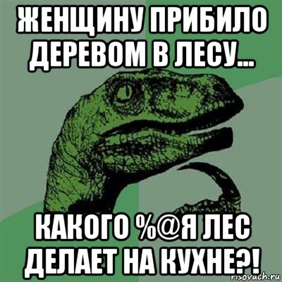 женщину прибило деревом в лесу... какого %@я лес делает на кухне?!, Мем Филосораптор