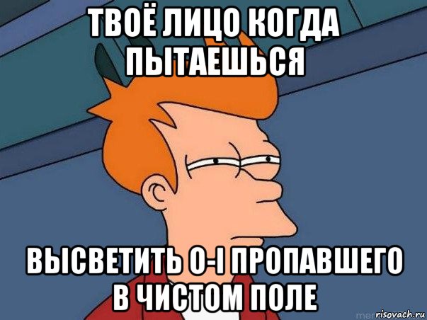 твоё лицо когда пытаешься высветить o-i пропавшего в чистом поле, Мем  Фрай (мне кажется или)