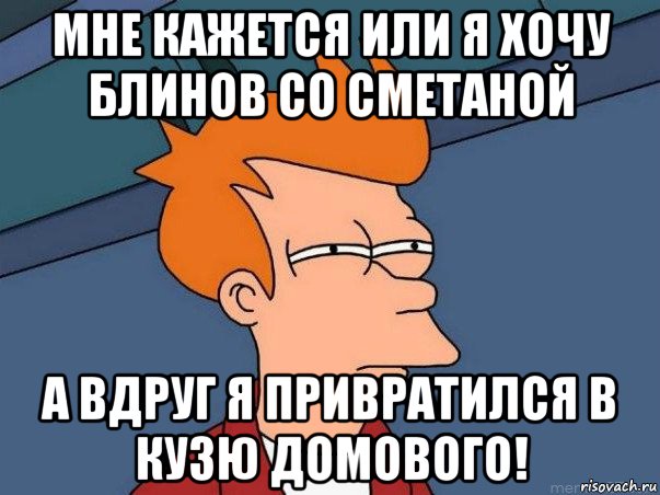 мне кажется или я хочу блинов со сметаной а вдруг я привратился в кузю домового!, Мем  Фрай (мне кажется или)