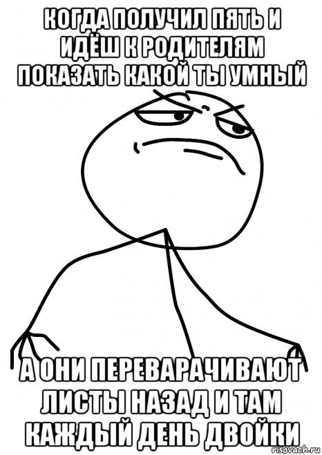 когда получил пять и идёш к родителям показать какой ты умный а они переварачивают листы назад и там каждый день двойки, Мем fuck yea