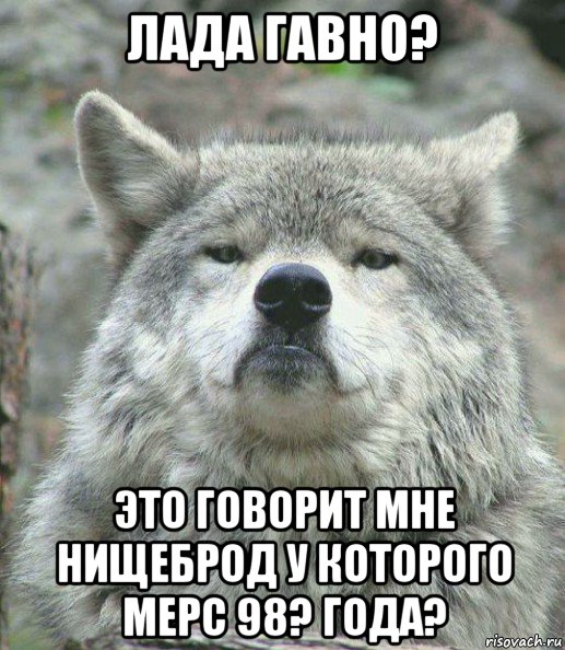 лада гавно? это говорит мне нищеброд у которого мерс 98? года?, Мем    Гордый волк