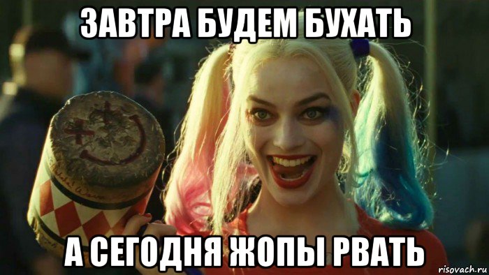 завтра будем бухать а сегодня жопы рвать, Мем    Harley quinn