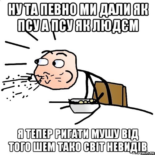 ну та певно ми дали як псу а псу як людєм я тепер ригати мушу від того шем тако світ невидів, Мем   как