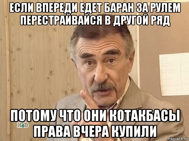 если впереди едет баран за рулем перестрайвайся в другой ряд потому что они котакбасы права вчера купили, Мем Каневский (Но это уже совсем другая история)