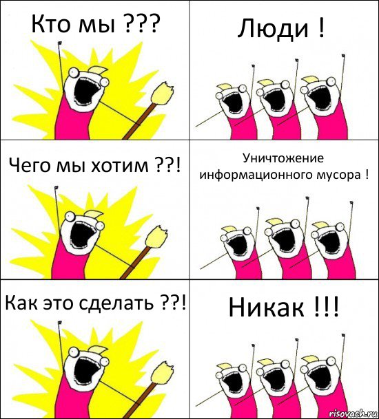 Кто мы ??? Люди ! Чего мы хотим ??! Уничтожение информационного мусора ! Как это сделать ??! Никак !!!, Комикс кто мы