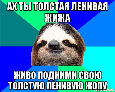 ах ты толстая ленивая жижа живо подними свою толстую ленивую жопу, Мем Ленивец