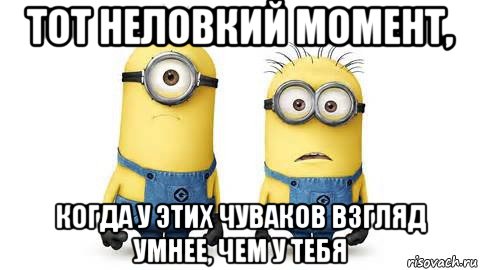 тот неловкий момент, когда у этих чуваков взгляд умнее, чем у тебя, Мем Миньоны