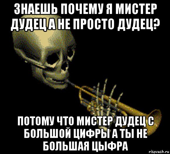 знаешь почему я мистер дудец а не просто дудец? потому что мистер дудец с большой цифры а ты не большая цыфра, Мем Мистер дудец