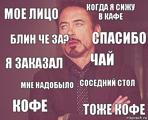 Мое лицо когда я сижу в кафе Я заказал кофе соседний стол чай мне надобыло тоже кофе блин че за? спасибо, Комикс мое лицо