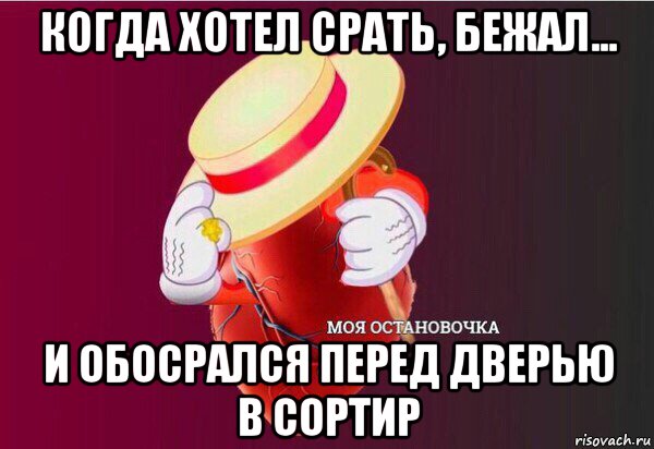 когда хотел срать, бежал... и обосрался перед дверью в сортир, Мем Моя Остановочка