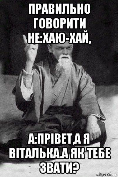 правильно говорити не:хаю-хай, а:прівет,а я віталька.а як тебе звати?, Мем Мудрий Виталька