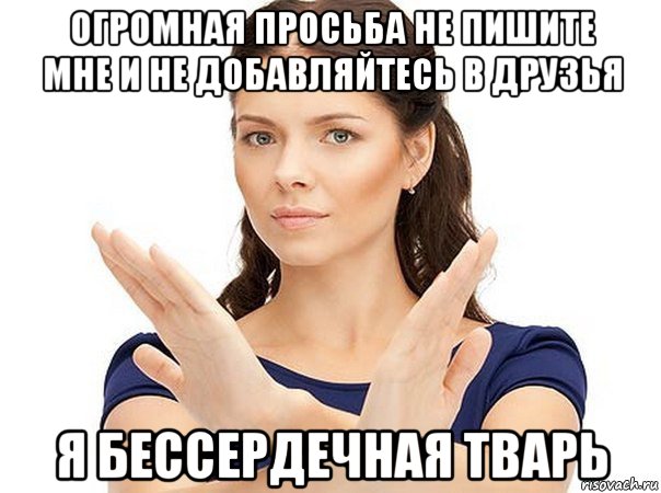 огромная просьба не пишите мне и не добавляйтесь в друзья я бессердечная тварь, Мем Огромная просьба