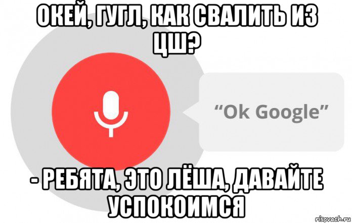 окей, гугл, как свалить из цш? - ребята, это лёша, давайте успокоимся, Мем  Окей гугл