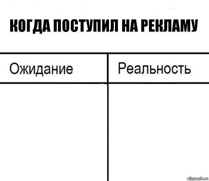 Когда поступил на рекламу  , Комикс  Ожидание - реальность