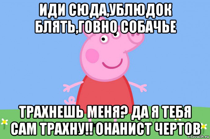 иди сюда,ублюдок блять,говно собачье трахнешь меня? да я тебя сам трахну!! онанист чертов, Мем Пеппа