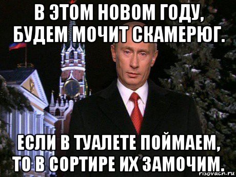 в этом новом году, будем мочит скамерюг. если в туалете поймаем, то в сортире их замочим., Мем Путин НГ