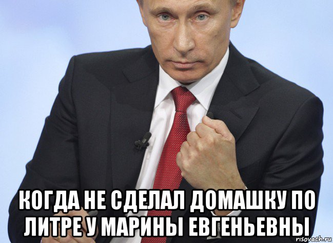  когда не сделал домашку по литре у марины евгеньевны, Мем Путин показывает кулак