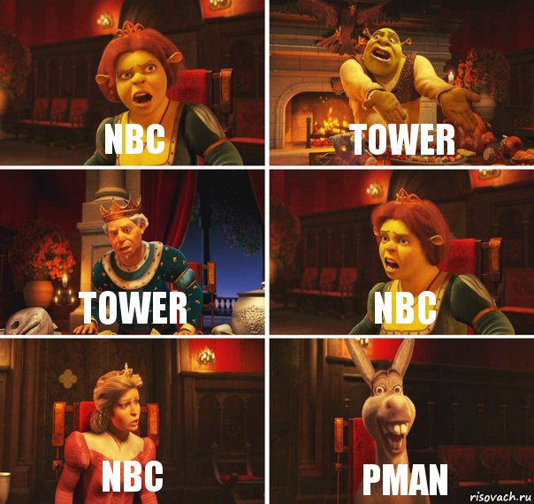 NBC TOWER TOWER NBC NBC PMAN, Комикс  Шрек Фиона Гарольд Осел