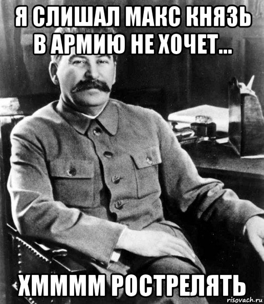 я слишал макс князь в армию не хочет... хмммм рострелять, Мем  иосиф сталин