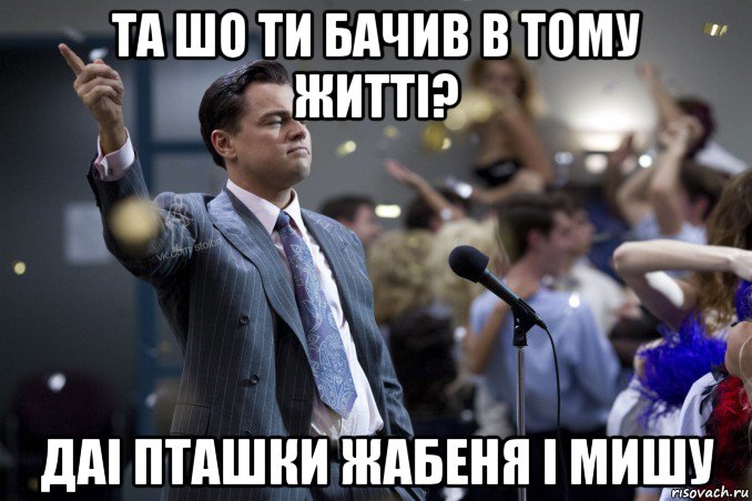 та шо ти бачив в тому житті? даі пташки жабеня і мишу, Мем  Волк с Уолтстрит