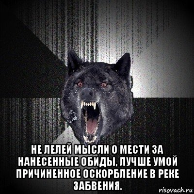  не лелей мысли о мести за нанесенные обиды, лучше умой причиненное оскорбление в реке забвения., Мем Сумасшедший волк