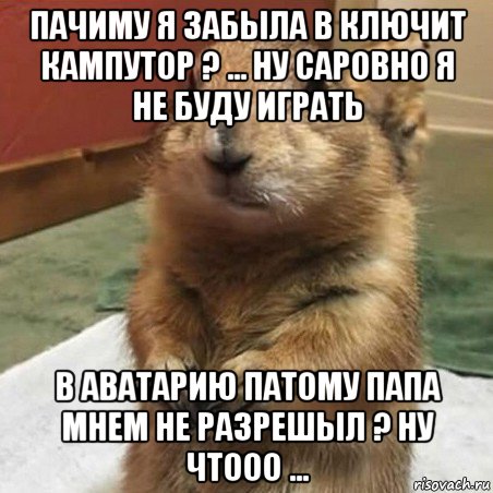 пачиму я забыла в ключит кампутор ? ... ну саровно я не буду играть в аватарию патому папа мнем не разрешыл ? ну чтооо ..., Мем Суслик спрашивает