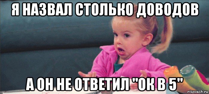 я назвал столько доводов а он не ответил "ок в 5", Мем  Ты говоришь (девочка возмущается)