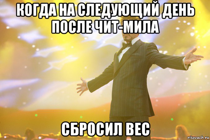 когда на следующий день после чит-мила сбросил вес, Мем Тони Старк (Роберт Дауни младший)