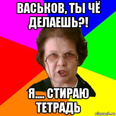 васьков, ты чё делаешь?! я.... стираю тетрадь, Мем Типичная училка