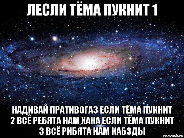 лесли тёма пукнит 1 надивай пративогаз если тёма пукнит 2 всё ребята нам хана если тёма пукнит 3 всё рибята нам кабзды, Мем Вселенная