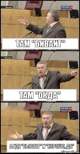 Там "Биваит" Там "Окда" А где "Бывает" и "Хорошо, да", Комикс Жириновский разводит руками 3