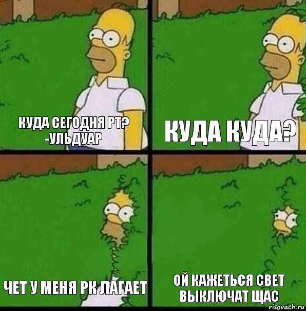 куда сегодня рт?
-ульдуар куда куда? чет у меня рк лагает ой кажеться свет выключат щас, Комикс Гомер спрятался в кусты