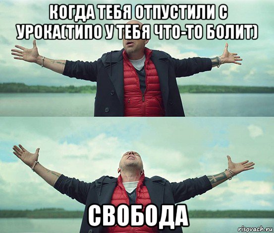 когда тебя отпустили с урока(типо у тебя что-то болит) свобода, Мем Безлимитище