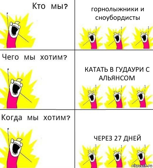 горнолыжники и сноубордисты Катать в Гудаури с Альянсом Через 27 дней, Комикс Что мы хотим