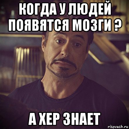 когда у людей появятся мозги ? а хер знает, Мем   дауни фиг знает