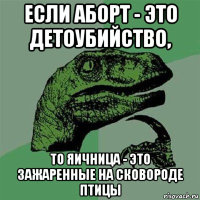 если аборт - это детоубийство, то яичница - это зажаренные на сковороде птицы, Мем Филосораптор