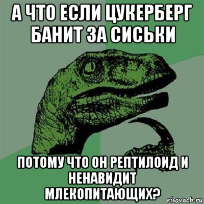 а что если цукерберг банит за сиськи потому что он рептилоид и ненавидит млекопитающих?, Мем Филосораптор