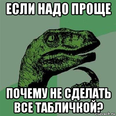 если надо проще почему не сделать все табличкой?, Мем Филосораптор